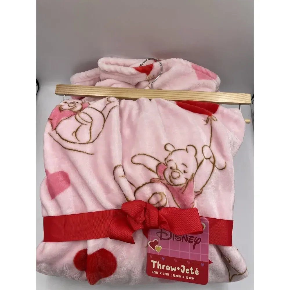 Disney Winnie The Pooh Pink Valentine Hearts Throw Blanket 60x70 NWT